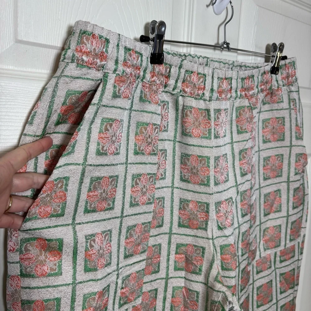 Pleasures Slippy Easy Pants Men XL Cream Floral Tapestry Pull On Hype Streetwear